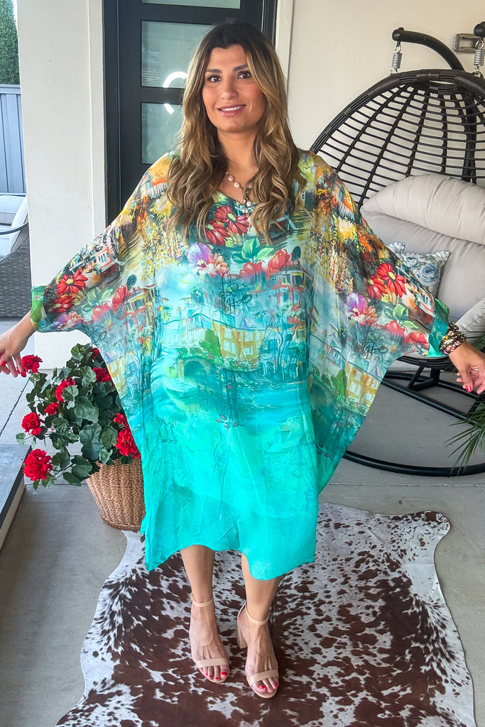 Midnight in Positano Silk Tunic - Made in Italy - Aqua