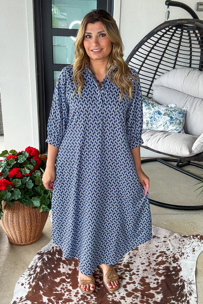 Stay Anchored Dress - Navy