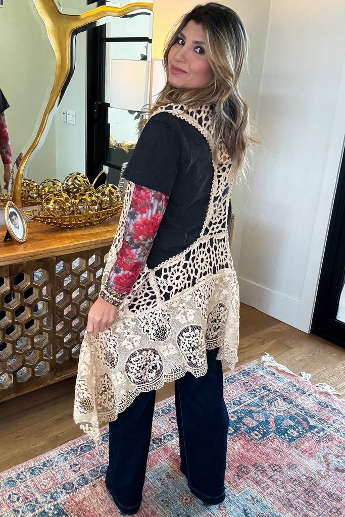Vintage Lace Boho Vest ā High Low 100% Cotton Lace Duster