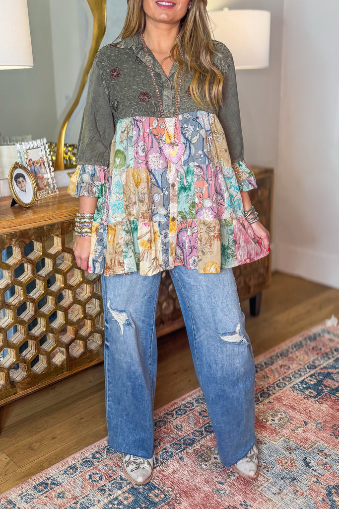 PRE ORDER: Getaway Garden Blouse - Gravel