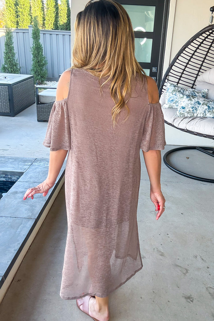 All The Above Cold Shoulder Dress - Brown