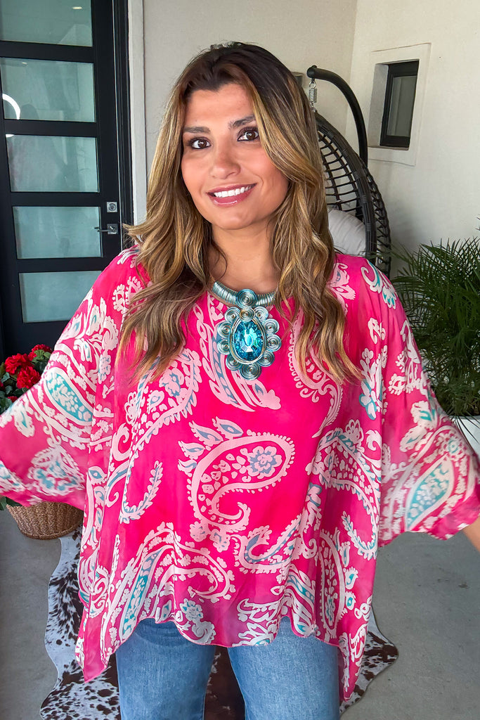 Paisley Palace Silk Top - Pink - Made in Italy