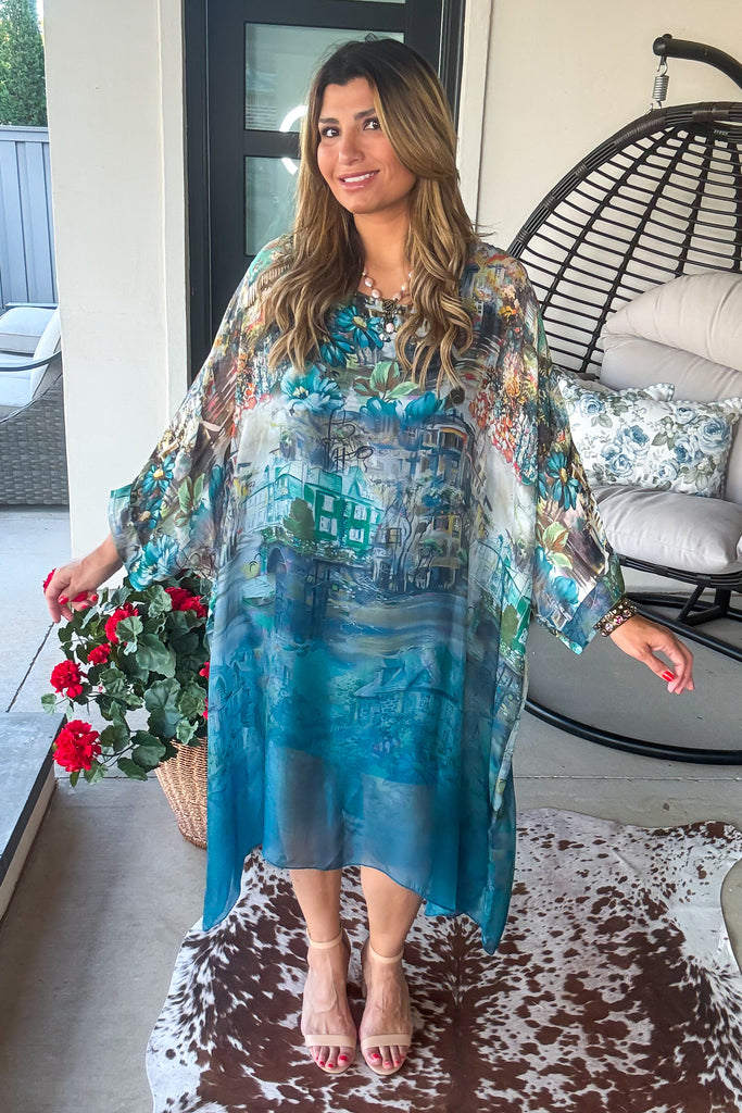 Midnight in Positano Silk Tunic - Made in Italy - Teal