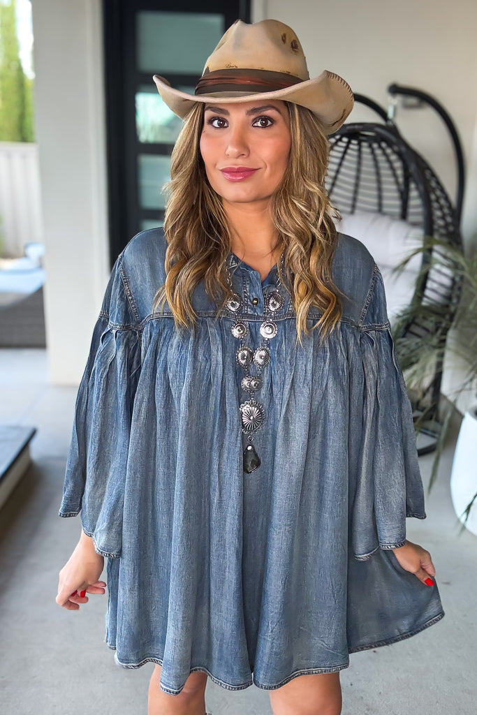 Wild Soul Oversized Denim Dress - 100% Cotton