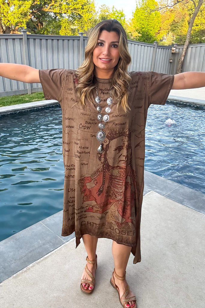 Chief Joseph Midi Dress - 100% Cotton - Brown
