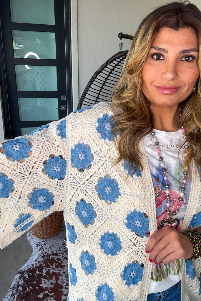 Porcelain Bloom Crochet Duster - Sky