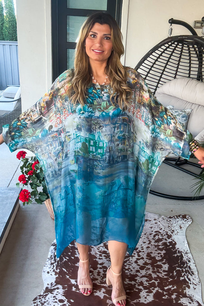 Midnight in Positano Silk Tunic - Made in Italy - Teal