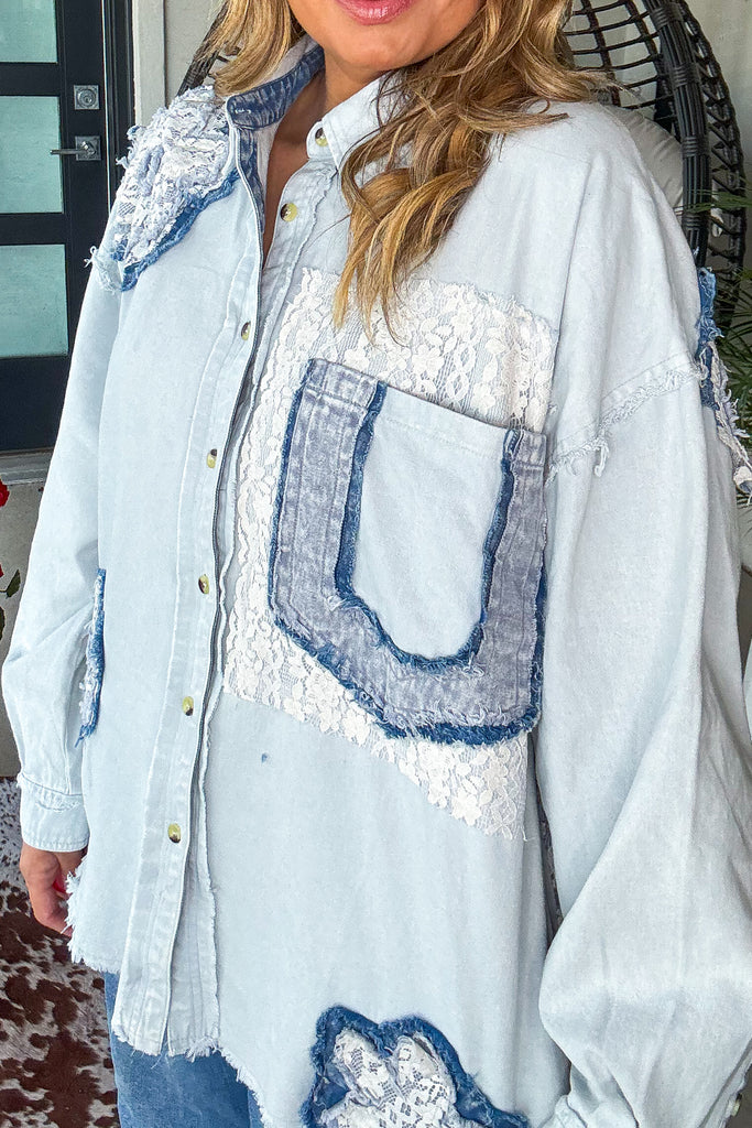 Faded Whispers Button Down Shirt - 100% Cotton - Denim