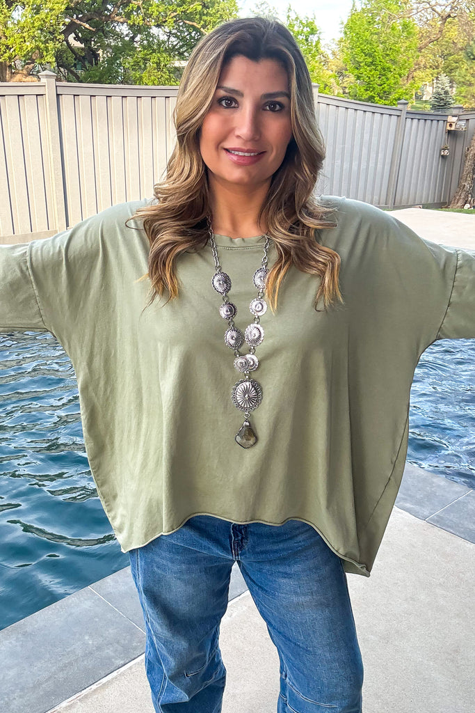 Day Dreamer Cotton Blend Stretchy Top - Olive - Made in Italy