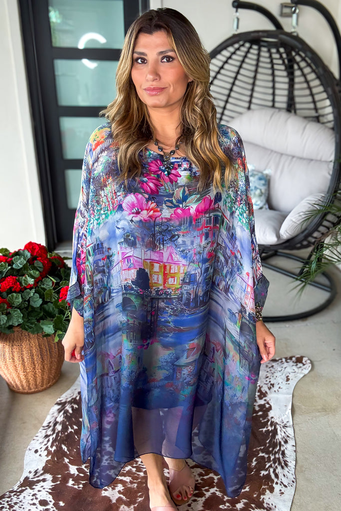Midnight in Positano Silk Tunic - Made in Italy - Navy Mix