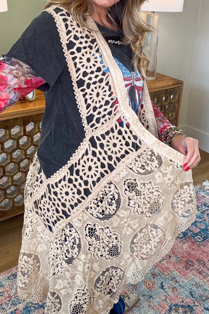 Vintage Lace Boho Vest ā High Low 100% Cotton Lace Duster