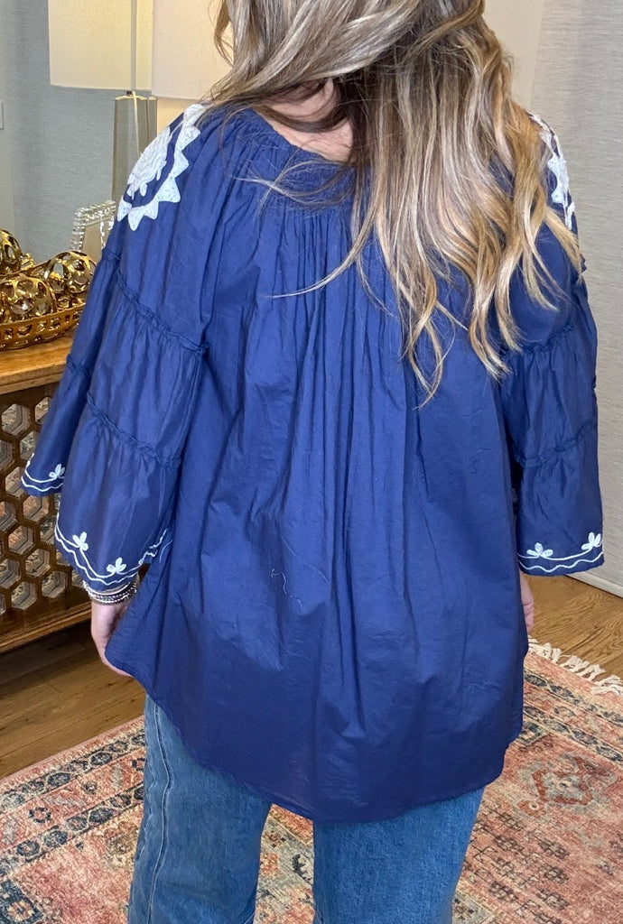 Bound By Love Embroidered Top - Blue