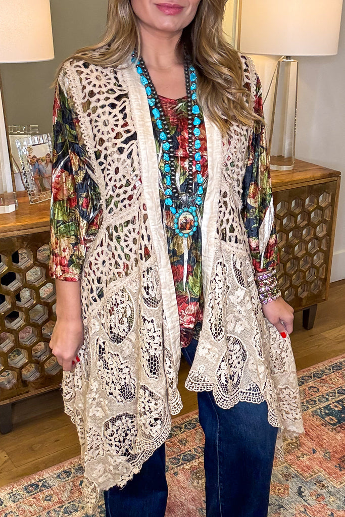 Vintage Lace Boho Vest ā High Low 100% Cotton Lace Duster