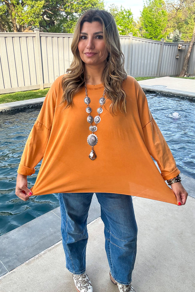 Day Dreamer Cotton Blend Stretchy Top - Made in Italy - Burnt Orange