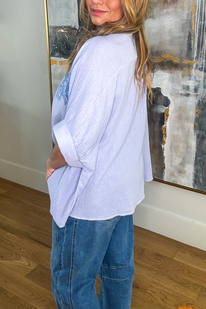Along For The Fun Top - 100% Cotton - Dusty Blue