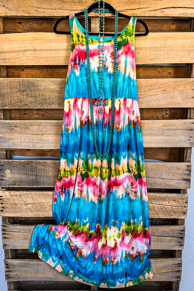 Destined For Excitement Maxi Dress - Aqua/Pink - SALE