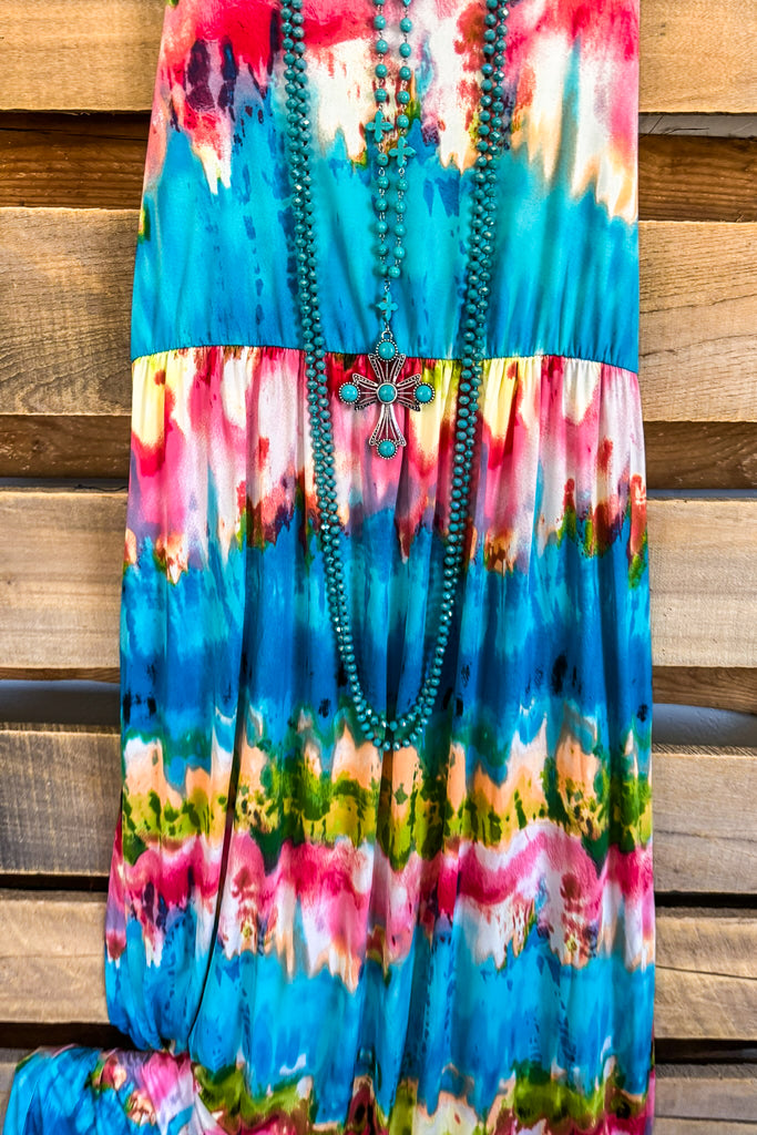 Destined For Excitement Maxi Dress - Aqua/Pink - SALE