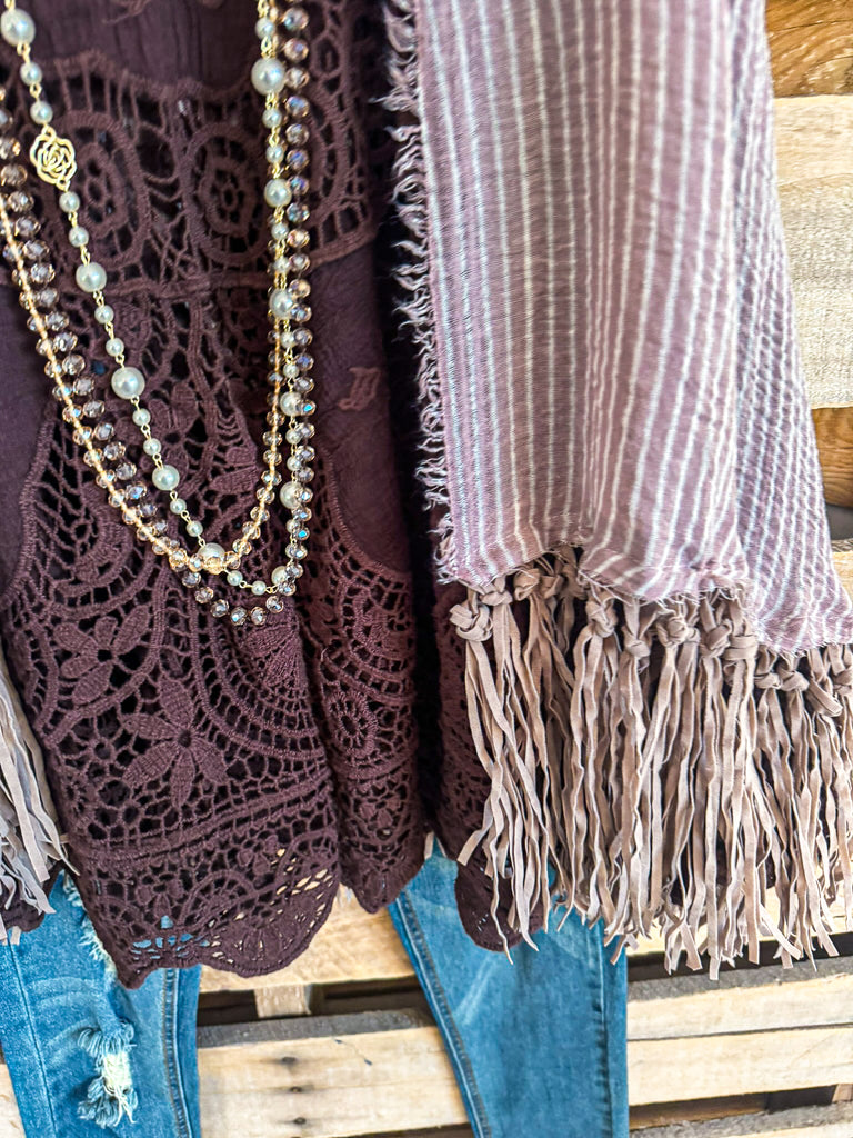 AHB EXCLUSIVE: If I Could Fringe Vest - Mauve -100% COTTON