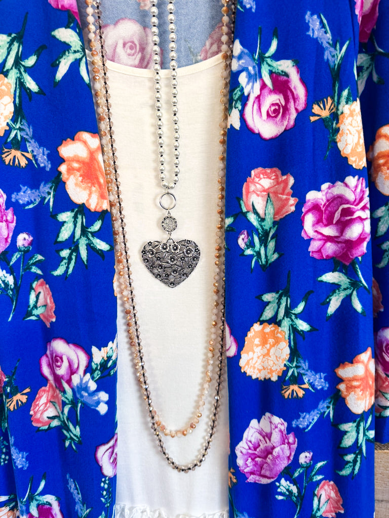 Roses In Bloom Duster Cardigan - Blue