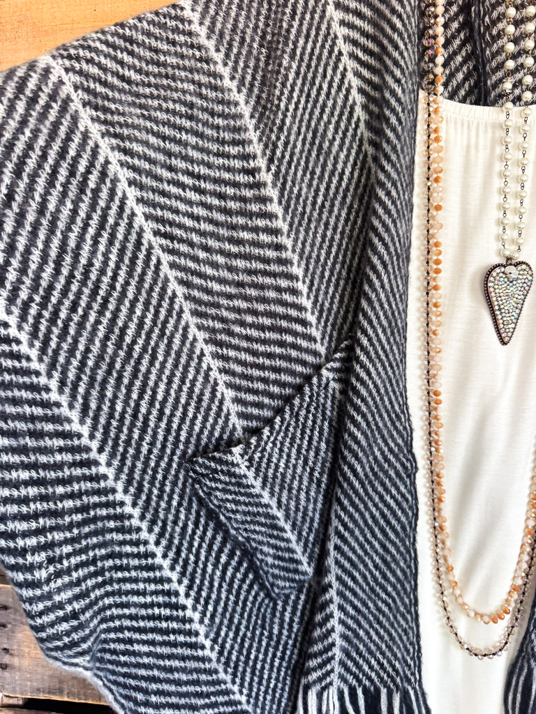 Ivory Lable Herringbone Ruana - Black