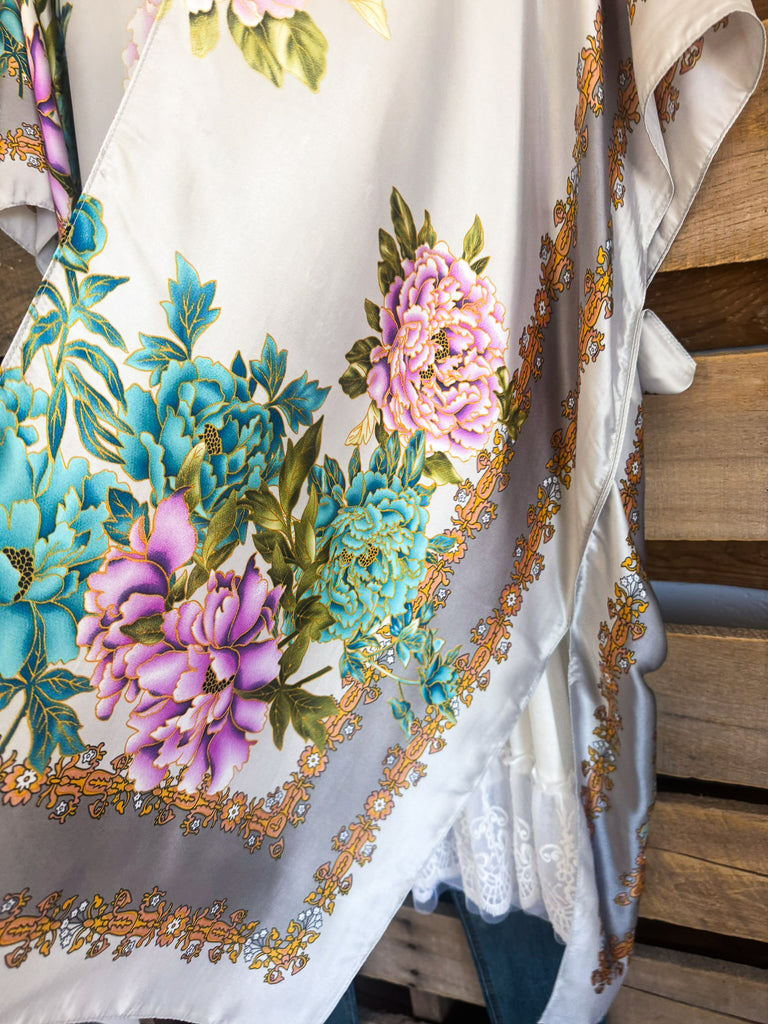 Silky Peony Kimono - Pink/Yellow