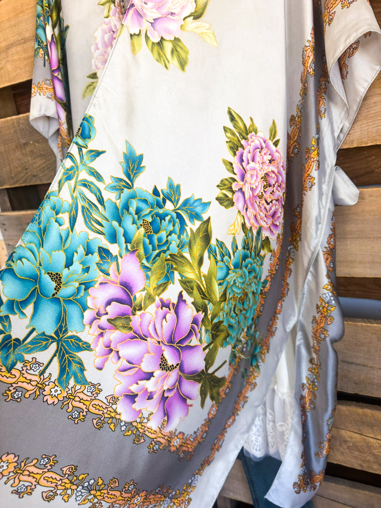 Silky Peony Kimono - Pink/Yellow