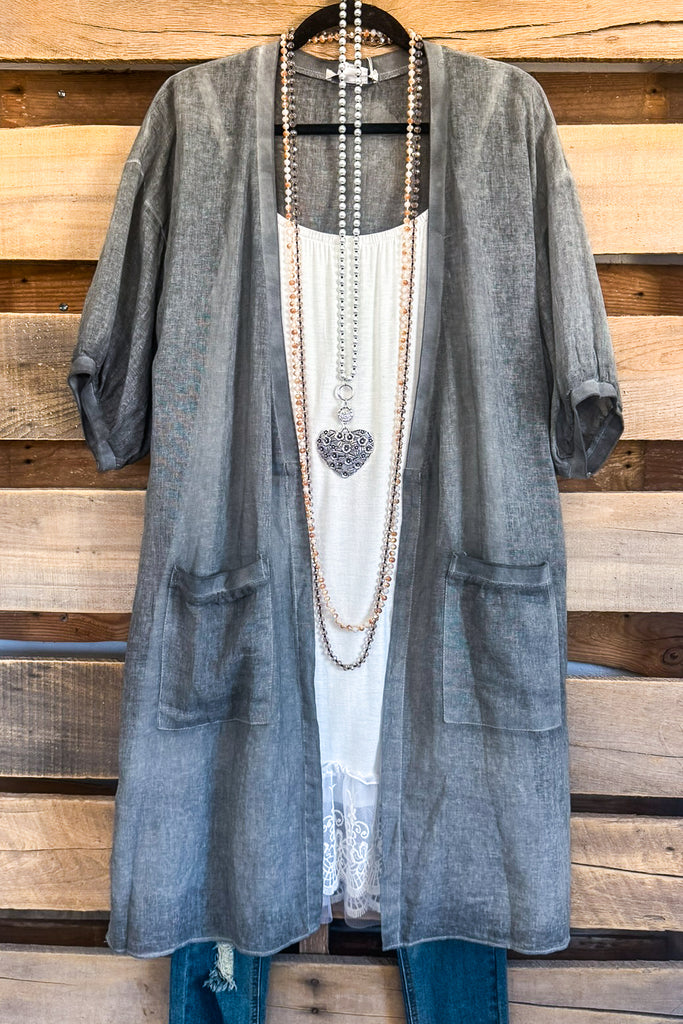 Talking Brilliance Cardigan - Gray - 100% LINEN