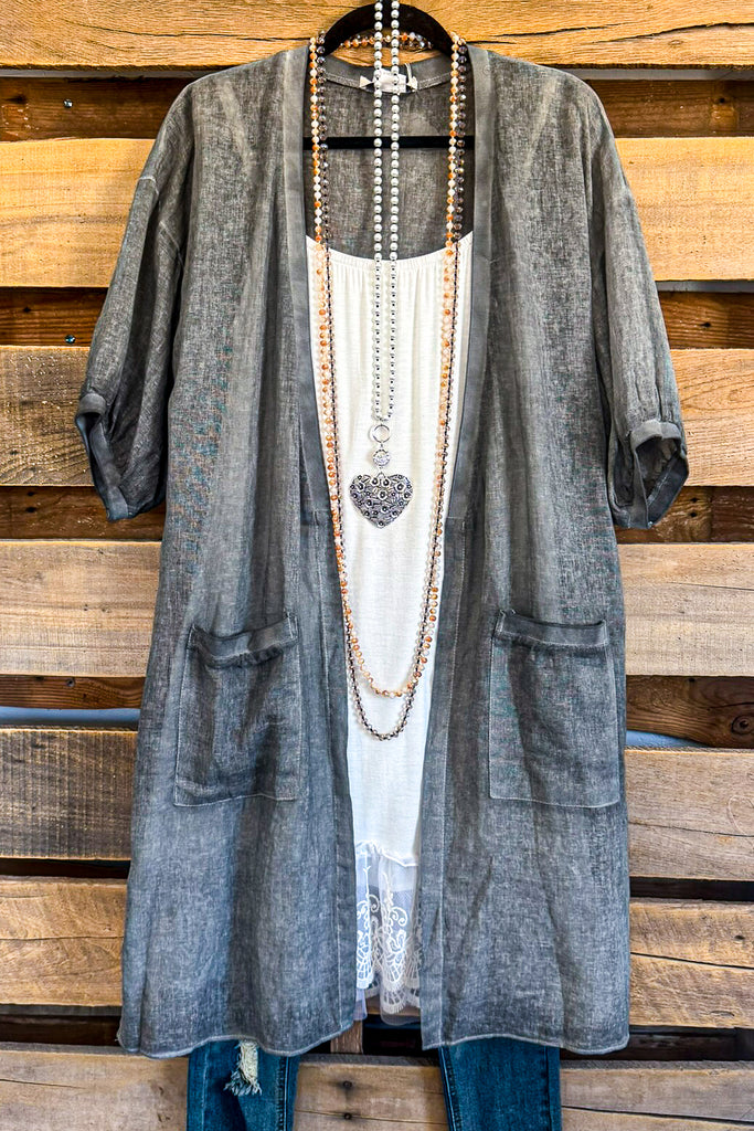 Talking Brilliance Cardigan - Gray - 100% LINEN