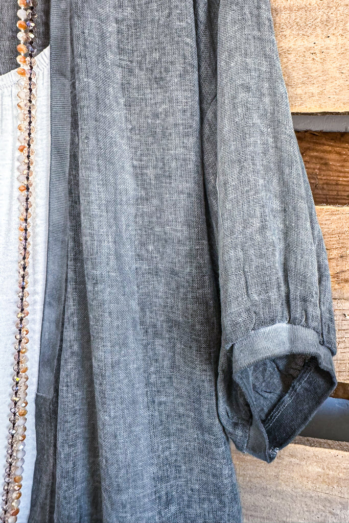Talking Brilliance Cardigan - Gray - 100% LINEN