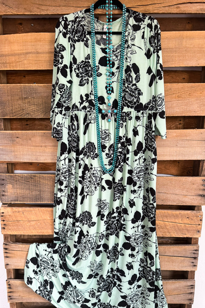 Painted Floral Maxi Dress - Sage