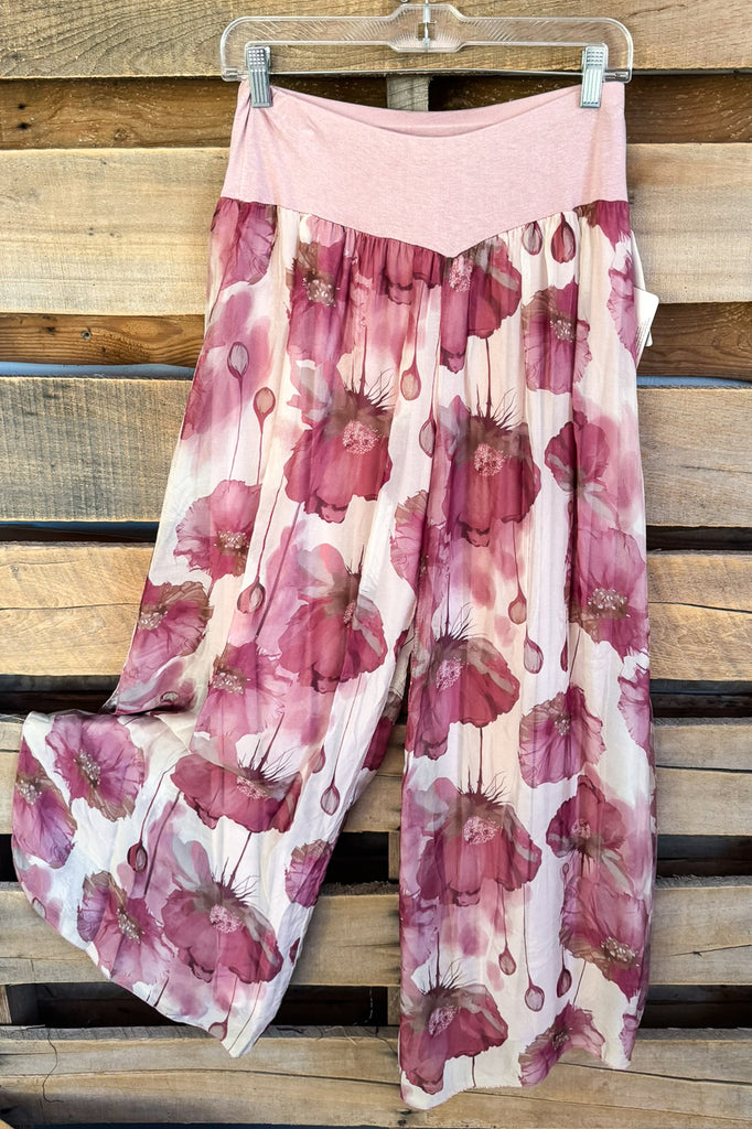 Pre Order: Rose Petal Silk Blend Stretch Palazzo Pants - Made in Italy - (Sold Separately)