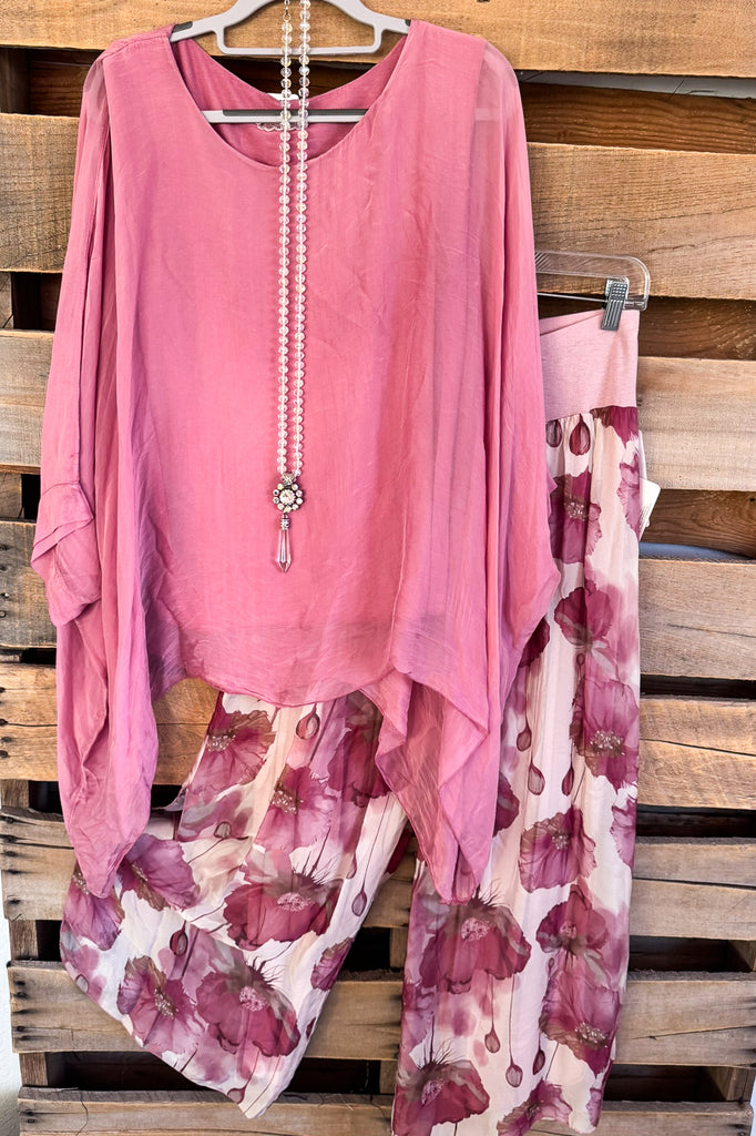 Pre Order: Rose Petal Silk Blend Stretch Palazzo Pants - Made in Italy - (Sold Separately)