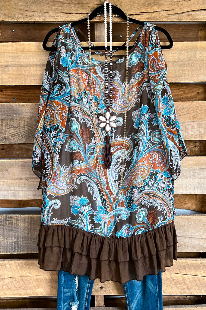 Twirl With Grace Cold Shoulder Top - Multi Brown - SALE