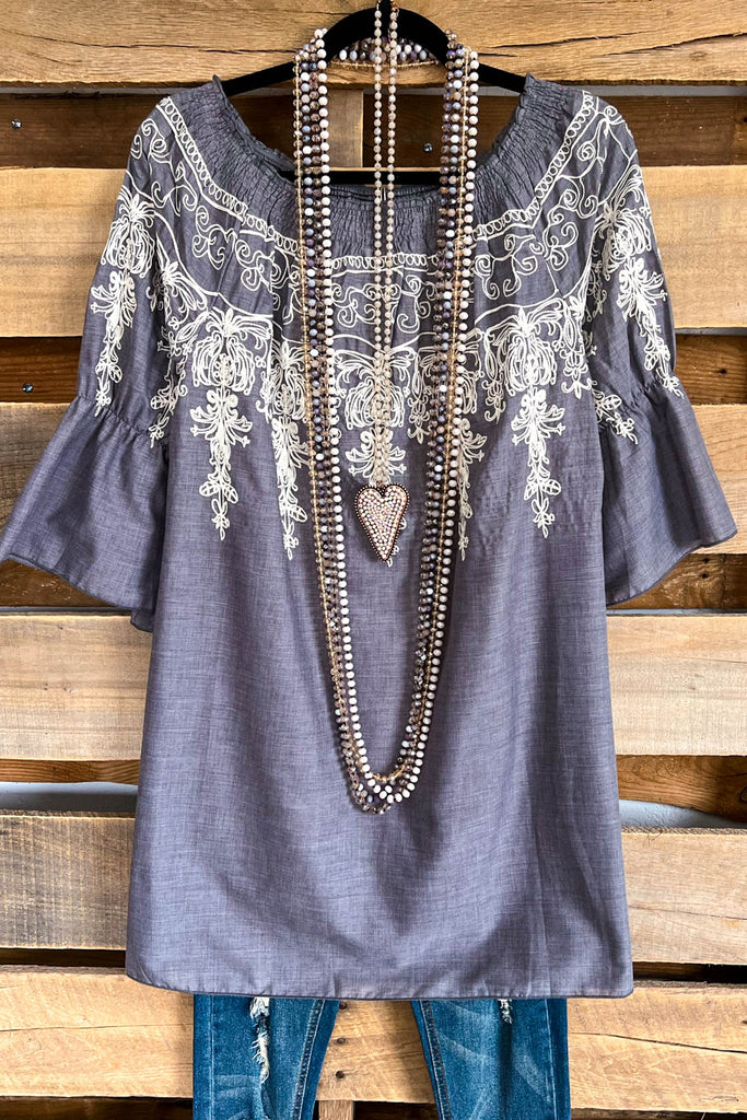 All Tangled Up Top - Gray- 100% COTTON