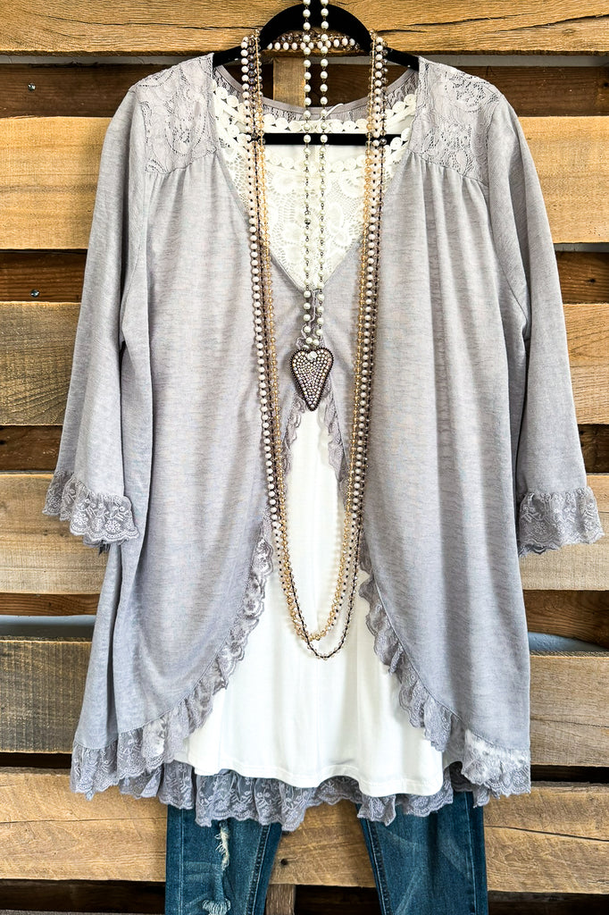 Lovely Lace Cardigan - Light Grey