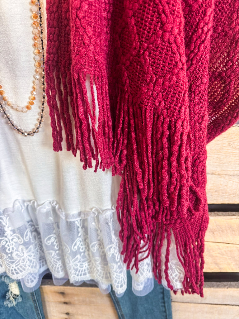 Full Speed Ahead Knit Ruana - Burgundy