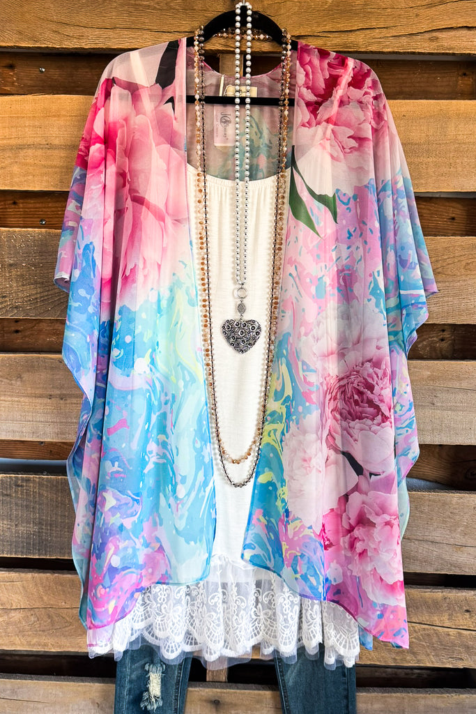 Pink Kaleidoscope Kimono - Pink/Blue - 100% COTTON