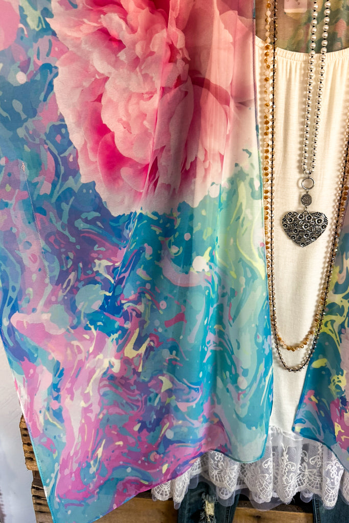 Pink Kaleidoscope Kimono - Pink/Blue - 100% COTTON