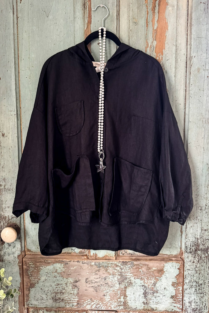 Effortless Journey Shacket  - Black - 100% LINEN