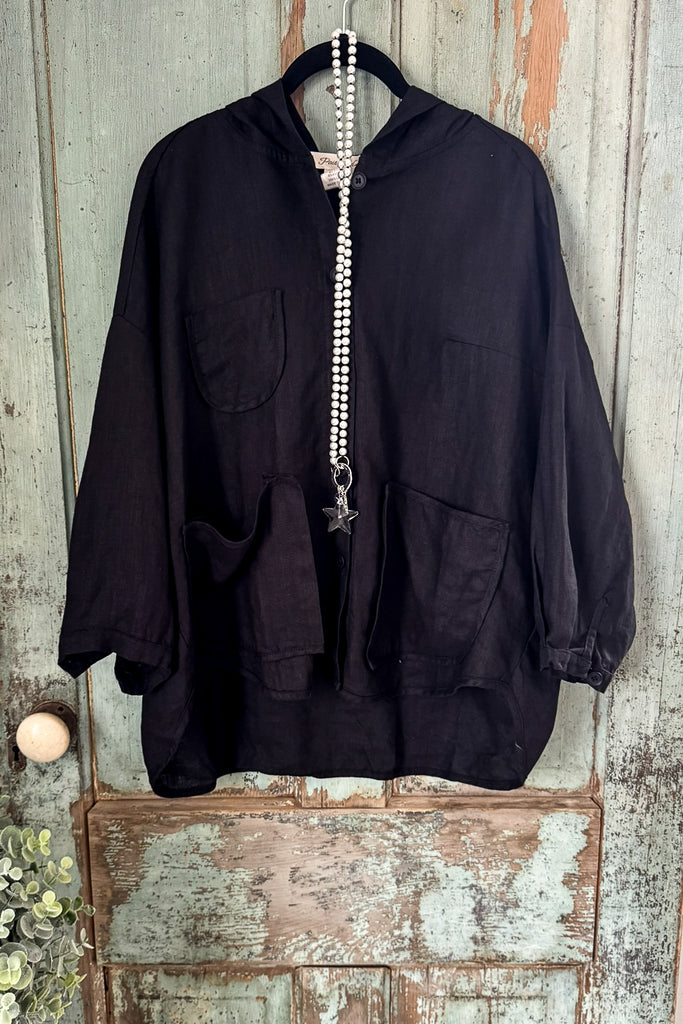 Effortless Journey Shacket  - Black - 100% LINEN