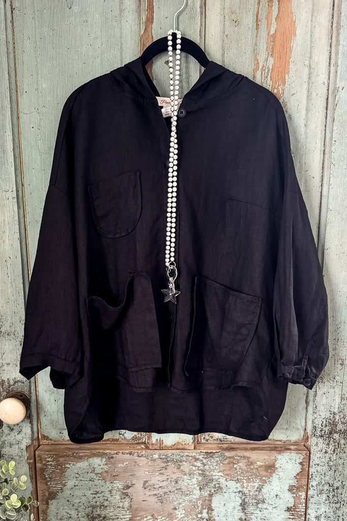 Effortless Journey Shacket  - Black - 100% LINEN