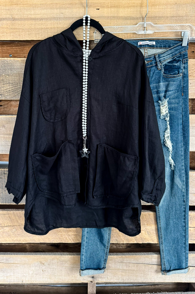 Effortless Journey Shacket  - Black - 100% LINEN