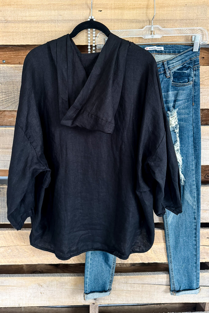 Effortless Journey Shacket  - Black - 100% LINEN