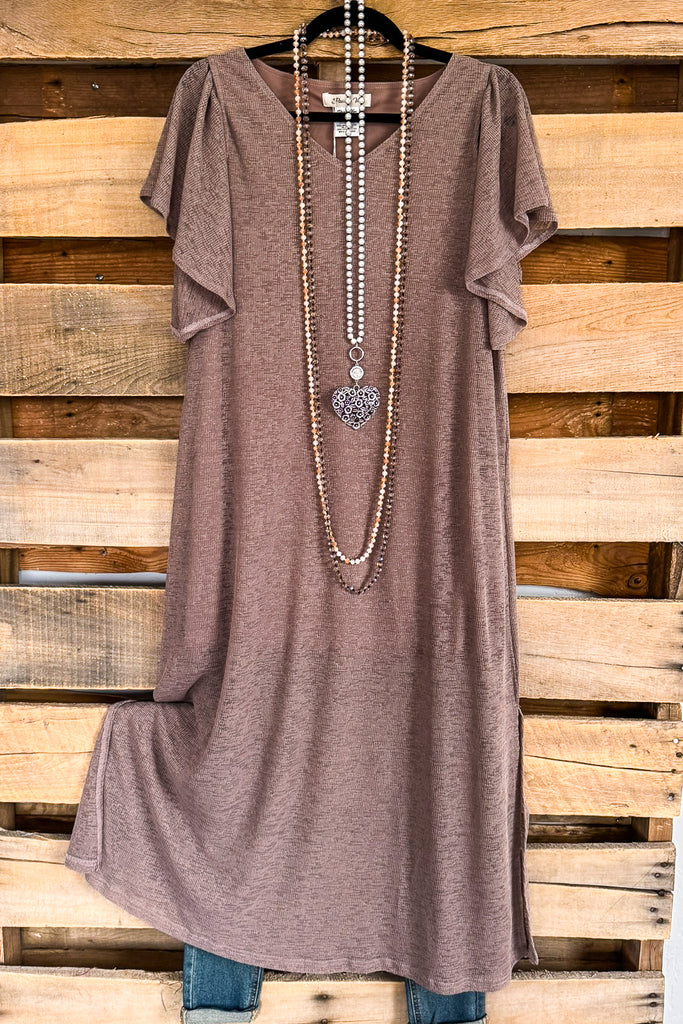 All The Above Cold Shoulder Dress - Brown