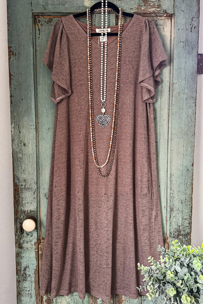 All The Above Cold Shoulder Dress - Brown