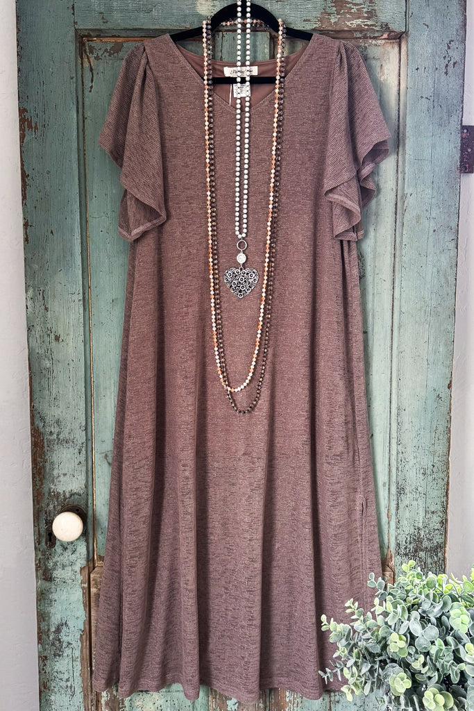 All The Above Cold Shoulder Dress - Brown