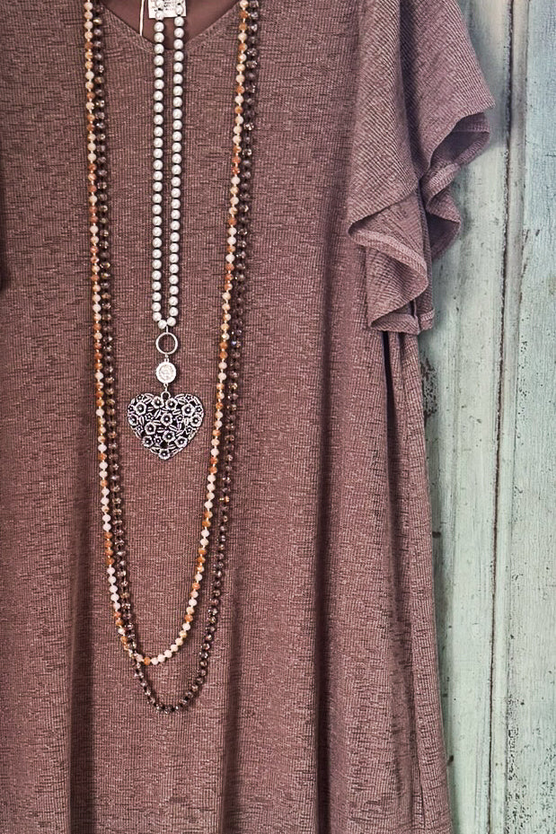 All The Above Cold Shoulder Dress - Brown