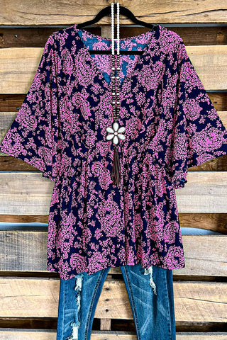 Painted Rose Tunic - Navy