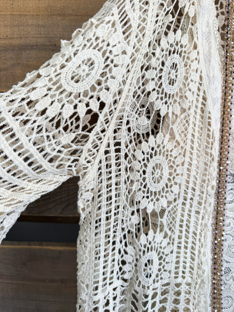 Graceful Charm Crochet Cardigan - Beige - 100% COTTON