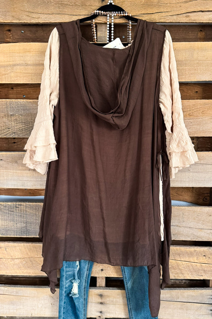Grace Fit Vest Cardigan - Brown